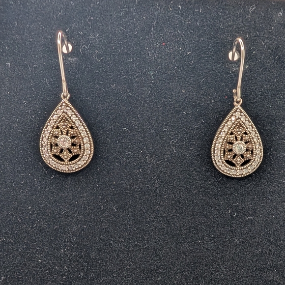 Silver Teardrop Earrings Rhinestone Drop Earrings 925 Silver - Picture 3 of 6